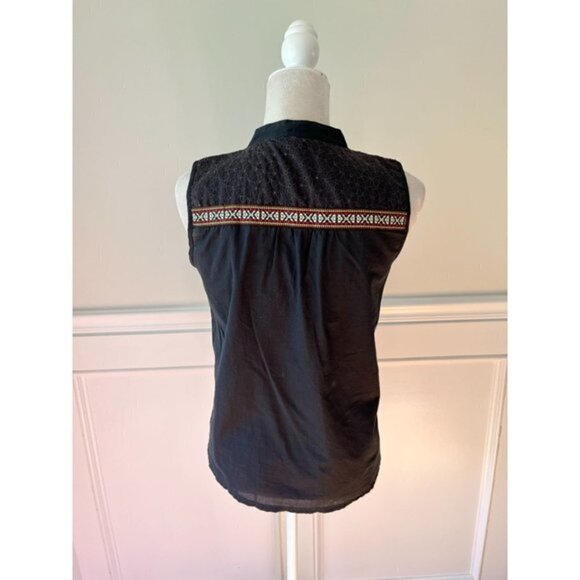Voile Cotton Blend Embroidered Sleeveless Blouse Top S - Picture 4 of 4